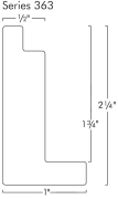 This medium, L-shaped floating contemporary canvas frame in matte black features a thin silver face.