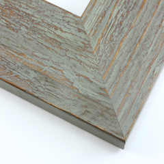 This large frame is covered with a matte grey wash that highlights the natural wood grain.  An antique look is created with a gold patina.

3.125 " width: ideal for large and oversize images. Border a rustic nature photograph, or autumnal painting or print with this simple, bucolic frame.