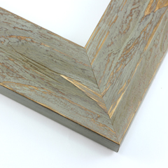This simple frame is covered with a matte grey wash that highlights the natural wood grain.  An antique look is created with a gold patina.

2.25 " width: ideal for medium or large images. Border a rustic nature photograph, or autumnal painting or print with this simple, bucolic frame.
