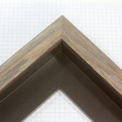 This rustic grey and brown floater frame features a 1 " profile and 1 " depth. This simple frame is elevated by the visible natural wood grain.