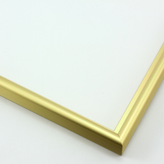 This simple metal picture frame has a smooth, frosted gold finish and curved profile. The outer drop edge has a tiny vertical ridge texture. 

.375 " width: ideal for small or medium artworks. Easily frame photographs, paintings or drawings on paper, or even Giclée canvas prints.