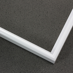 This metal picture frame has a smooth, Bright White with a curved profile.  

.375 " width: ideal for small, medium or large artworks. Easily frame photographs, thicker cloth or needlework art, or even Giclée canvas prints.