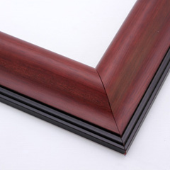 This simple, reverse scoop frame features a bevelled outer edge in matte black. The deep walnut wash highlights the wood grain and smooth curve of the inner lip.

2.5 " width: ideal for medium and large images. Pair the natural effect of the face with a bucolic farm photograph, or utilize the modern black edge by bordering a contemporary Giclée print.