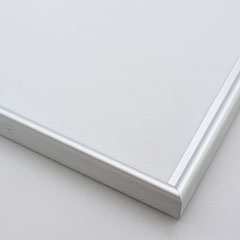 This simple metal picture frame has a smooth, frosted silver finish, brush-textured drop edge and a curved profile.

.375 " width: ideal for small and medium artworks. Easily frame photographs, thicker cloth or needlework art, or even Giclée canvas prints.
