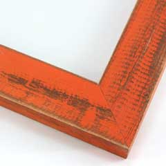 This simple, flat faced frame features real, solid wood with a bright, candy-orange wash. The natural grain shows through the sanded varnish, giving the frame a soft, antiqued appearance with a pop of color.

1-1/2 " wide: ideal for small to mid-sized images. Rural painting or children