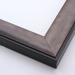 This solid wood frame features a shallow scoop profile and matte black edge.  The smoky sheen of the muted silver foil embraces light, drawing it toward the artwork.

2 " width: ideal for medium- or large-size images.  This heavy frame is the perfect border for a bold watercolour or oil painting, or print.