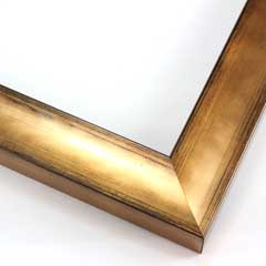 This glossy bronze frame has a subtle scoop face with black distressed scratching on the outer edges. The drop edge is the same bronze-foil as the face.

1-1/8 " width: ideal for small to medium size artwork. Oil or acrylic paintings, or simple portrait photographs will get a high-fashion pop from this frame.