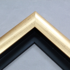 This high shine, rose gold foil floater frame features a thick curved profile.  A brushed finish reveals subtle lines and faint black spattering gives an antique look - simple, yet glamorous. A 1 " rabbet gives this frame a narrow shadow-box quality.

Ideal for medium-sized and large images.  Select an oil or watercolour painting, print, or abstract photograph.