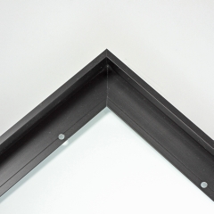 This metal canvas floater picture frame has a smooth, matte black finish and flat, narrow (.25 ") face. 

Ideal for medium to large size artwork on thin (.75 " deep) stretcher bars.  Border gallery wrapped Giclée canvas prints or paintings with this simple, modern frame for an authentic, fine art display.

*Note: These sturdy metal, custom canvas floaters are for stretched canvas prints and paintings, and raised wood panels.

Nielsen mf13-21 Profile
