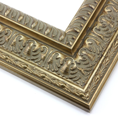 This highly detailed silver leaf frame features a wide, reverse stepped profile with three distinct designs.  A brushed effect reveals a black undercoat and gives the frame an antique appearance.

3 " width: ideal for large and oversize images.  This frame can hold its own against a detailed painting or print, but may overshadow a simpler image.