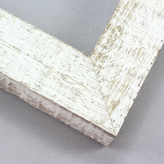 This simple but expressive frame features an organic wood grain face, complete with whorls and shallow ridges. The matte white finish is roughly applied for an antiqued look.

1.75" width: ideal for medium size artworks. The natural simplicity of this countryside frame is the perfect match for nature or farmland photographs or oil paintings.