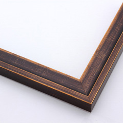 This simple, stepped profile frame features solid wood overlaid with a blackened bronze foil.  This heavy antiquing gives the otherwise plain frame a classic look.  

1.125 " width: ideal for small images.  Border a family photograph, or a painting or print with this unique frame.