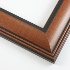 This classic frame features a double-ridge outer edge and matte black, stepped lip. The face has a rich walnut wash with delicate wood grain detailing.

2 " width: ideal for medium size artworks.  Border an oil painting or print with this timeless frame, or highlight a favourite photograph.