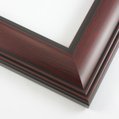 This classic frame features a double-ridge outer edge and matte black, stepped lip. The face is has a rich mahogany wash with black wood grain detailing.

2 " width: ideal for medium size artworks.  Border an oil painting or print with this timeless frame, or highlight a favourite photograph.