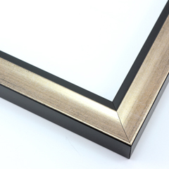 This simple, bold frame features scoop profile and gently distressed, gold foil face.  The inner lip is stepped down and painted a matte black, to match the outer drop edge.

1.25 " width: ideal for small or medium size artworks. Due to it
