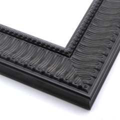 This ornate, geometric frame features a horizontal line design across the scooped face, covered in matte black.  Distressing along the insides of the decorative relief creates an antique look.

2.5 " width: ideal for medium to extra large images. Border a big photograph, or classic oil painting or Giclée print with this old fashioned, stylish frame.