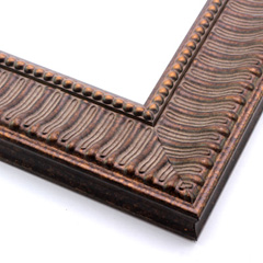 This ornate, geometric frame features a horizontal line design across the scooped face, covered in a mottled, matte gold.  Distressing along the insides of the decorative relief creates an antique look.

2.5 " width: ideal for medium to extra large images. Border a big photograph, or classic oil painting or Giclée print with this old fashioned, stylish frame.