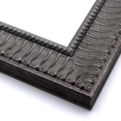 This ornate, geometric frame features a horizontal line design across the scooped face, covered in a mottled, matte siler.  Distressing along the insides of the decorative relief creates an antique look.

2.5 " width: ideal for medium to extra large images. Border a big photograph, or classic oil painting or Giclée print with this old fashioned, stylish frame.