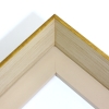 This light natural wood floater frame features a thin metallic gold profile. The tall frame comes in a very smooth texture with an inside wedge. The natural wood grain appearance compliments the gold profile for a simple, timeless look that is modern but not too bold. Tall Floater w/inside Wedge - Gold Top with Natural Color Sides