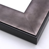 This solid wood frame features a shallow scoop profile and matte black edge.  The smoky sheen of the muted silver foil embraces light, drawing it toward the artwork.

3 " width: ideal for large or oversize images.  This heavy frame is the perfect border for a bold watercolour or oil painting, or print.