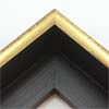 This glossy gold canvas floater frame has a U-shaped scoop face (just over 1/2 " wide) with bronze distressed scratching on the outer edges. The drop edge is black with a subtle, lined texture.

1-1/2 " rabbet depth: ideal for 1-1/2 " gallery wrapped canvas of medium or large size.  This frame looks equally striking bordering oil or acrylic paint prints and photographic prints.