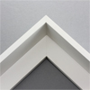This extra tall, L-shaped floating contemporary canvas floater frame in white features a thin flat face.

*Note: These solid wood, custom canvas floaters are for stretched canvas prints and paintings, and raised wood panels.
