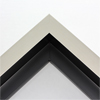 This large, L-shaped floating contemporary canvas frame in warm silver features a wide flat face.

*Note: These solid wood, custom canvas floaters are for stretched canvas prints and paintings, and raised wood panels.