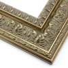 This highly detailed silver leaf frame features a wide, reverse stepped profile with three distinct designs.  A brushed effect reveals a black undercoat and gives the frame an antique appearance.

3 " width: ideal for large and oversize images.  This frame can hold its own against a detailed painting or print, but may overshadow a simpler image.
