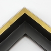 This unique floater frame for stretched canvas features a narrow, 0.5 " face that falls into a steep reverse slant toward the outer edge of the frame.  The modern style is finished in a frosted gold on the face and outer edge.

Ideal for mounting medium to extra large, thick (1.5 " deep) gallery wrapped canvas portraits, paintings or Giclée prints. The canvas will extend slightly farther than the face of the frame. 

*Note: These solid wood, custom canvas floaters are for stretched canvas prints and paintings, and raised wood panels.